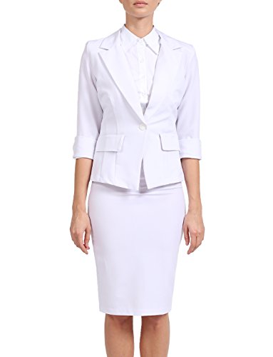 J. LOVNY Women's One Button 3/4 Sleeve Office Business Blazer and Skirt Suit Set