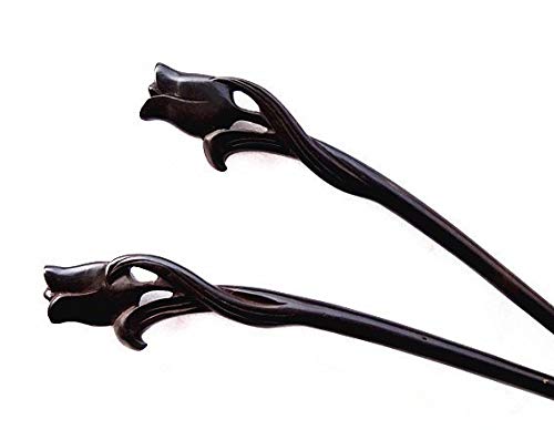 Myhsmooth Zz-bg-tulip 2 Count Hair Sticks Natural Ebony (Black Sandalwood) Handmade Carved Hair Clip Shawl Hair Pins Pack of 2 Pcs:Tulip