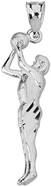 Basketball Player Taking A Shot Sports Pendant (10k White-Gold)