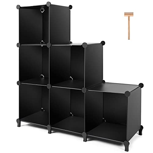 TomCare Cube Storage Organizer 6-Cube Closet Organizer Storage Shelves DIY Storage Cubes Organizer Cabinet Book Shelf for Bedroom Living Room Office, Black