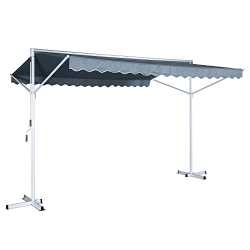 Outsunny Standmarkise Gartenmarkise Markise mit Faltarm Kurbel Terrasse Grau 4,5x3,4m – Bild 7
