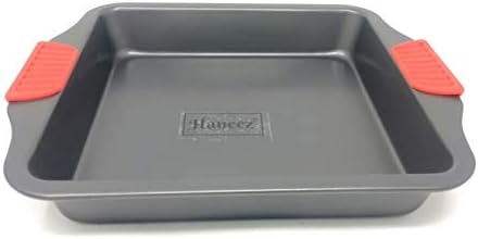 Haneez Non Stick Square Baking Tray with Orange Silicon Grips, Black, 9 inches