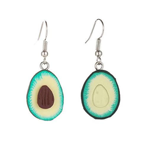 TMROW 3D Avocado Dangle Earrings Cute Love Heart Oval Soft Ceramic Hook Earrings Green Plant Fruit Hypoallergenic Ear for Women Girls Jewelry