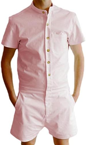 security Men Rompers Casual One Piece Short Sleeve Jumpsuit with Pocket