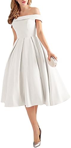 Lafee Bridal Women's Off Shoulder Prom Dresses Tea Length Cocktail Evening Gowns White Size 14