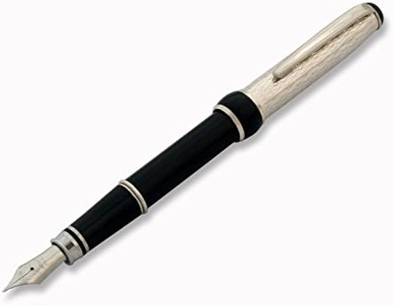 Grifos Italian Fountain Pen Silver 925 & Black Lacquer - Classic Chevron - Father's Day Gift