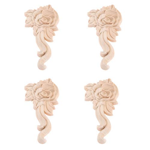 MUXSAM 4Pcs Wood Carved Applique Onlay for Decoration Furniture Decals Corner Leaf Pattern Decorative Frame Decor for Desk Doors Cabinet 10.5x5cm