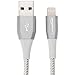 Amazon Basics Double Nylon Braided USB A Cable with Lightning Connector, Premium Collection, MFi Certified Apple iPhone Charger, 10 Foot, Silver
