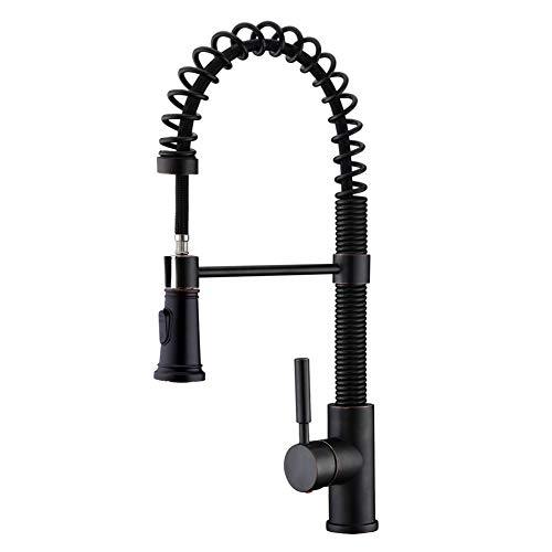 Kitchen Faucet with Pull Out Sprayer Delle Rosa Durable and Sturdy Single Handle 360 Degree Swivel High Arc Pre-rinse Spring Kitchen Sink Faucet Oil Rubbed Bronze - Thumbnail 7