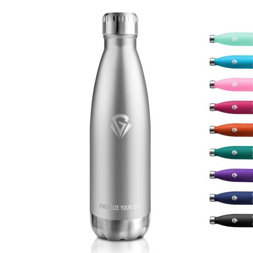Thermosflasche 500ml, Vakuum Trinkflasche Edelstahl, Wasserflasche Auslaufsicher, BPA-Frei Thermoskanne Kohlensäure Geeignet, für Sport, Schule, Uni, Yoga, Sport, Fahrrad, Camping, Sprudel, Gym
