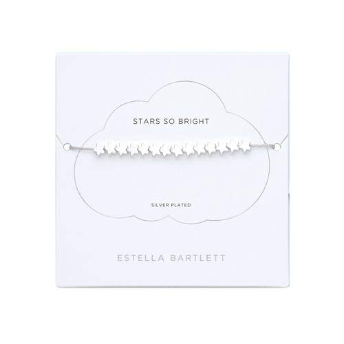 Estella Bartlett Stars So Bright Carded Friendship Bracelet – Silver Plated Star Charm Adjustable Cord Bracelet for Women, Dainty Gift for Best Friend