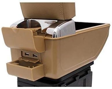 UniqBrothers Car Arm Rest with USB Ports, Glass Holder and Ashtray Universal for All Cars (Beige Color, Plastic)