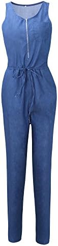Hisimple Womens Jumpsuit Jean Long Pant 2017 V-Neck Sleeveless Loose Elegant Jumpsuits Denim With Wide Legs (XL)
