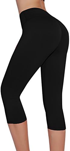 Unicorn scholar Women's High Waist Yoga Capri Leggings Pants (Large, Black)