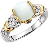 14K White Gold &amp; Yellow Opal, Tanzinite &amp; 1/6 CTW Diamond Ring Sz 7