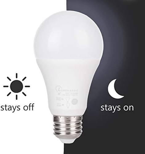 LumenBasic LED Dusk to Dawn Bulb, 60 Watt Incandescent Equivalent, Outdoor Use, Daylight White E26 Non-Dimmable 360 Degree Sensor