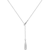 Teardrop Pendant Lariat Y Necklace, Dainty Long Necklaces 14k Gold Plated Sterling Silver Long Chain Necklace for Women Girls
