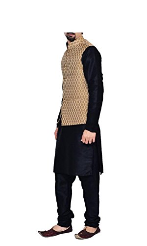 inyour men's silk copper gold waiscoat,black kurta,black pajama set_inyour-tr3045wcp