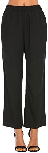 keliqq Women's Casual Loose High Waist Pants Elastic Palazzo Pants with Pockets