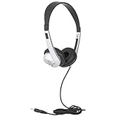 Egghead Heavy-Duty Kids' Stereo Headphones with Padded Ear Cups and 4' Cord, Adjustable Tangle-Free Stereo School Headphones, Pack of 20, Black/Silver