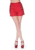 Pinup 60's Bombshell Sexy Red Stretch High Rise Waisted Sailor Shorts