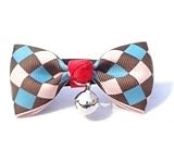 Blingy's® Stylish Pink and Blue Block Pattern Bowknot Collar/Bow-Tie with Bell for Cats or Small Dogs(With Blingy's Gift Bag Packed)