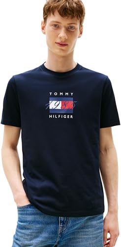 Uomo T-Shirt Maniche Corte Linear Flag Graphic Regular Fit, Blu (Desert Sky), XS