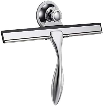 Pekyok Bathroom Shower Squeegee, DT07 Stainless Steel Glass Wiper Scraper Household Cleaning Tool for Cleaning Window Shower Door Mirror with Suction Cup Hook Holder-Silver (DT07, White)