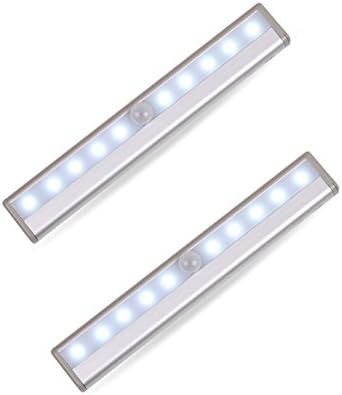 Adalite Battery-Powered 10 LED Wireless Motion Sensing Night Light, Portable Stick-on Anywhere with Magnetic Strip, Aluminum, 2-Pack