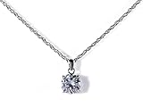 Weiss CZ Solitaire Adjustable Necklace Rhodium Plated - Simulated Diamond Basket Prong