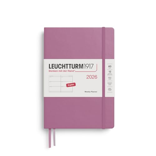 LEUCHTTURM1917 372707 Weekly Planner Medium (A5) 2026, 12 Months, Dusty Rose, English