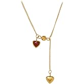 UniLogue Rum Red INS Style French Wine Red Love Tassel Necklace Dainty and Exquisite Choker Chain Titanium Steel 18K Gold Plated Lariat Necklace