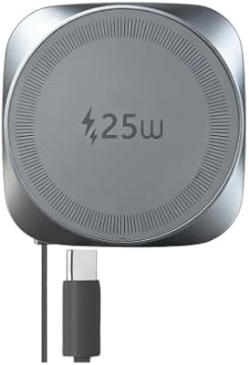 25W Wireless Ladegerät Magnetisches mit einziehbarem USB-C Kabel 0,7 m, 25W Qi2.2 Mag Safe iPhone Schnellladegerät für iPhone 17/16/15/14/13/12, Kabellos Ladegerät Pad für Samsung Galaxy, Pixel usw