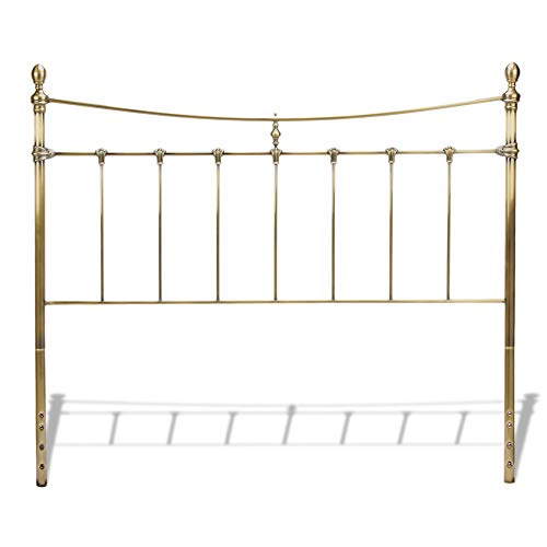 Leggett & Platt Leighton Complete Metal Bed and Steel Support Frame with Straight-Lined Spindles and Scalloped Castings, Glazed Brass Finish, King