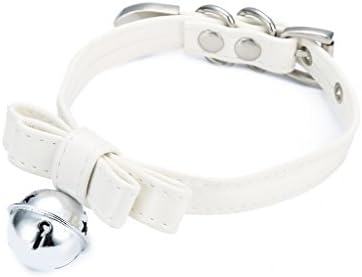 Handmade Leather Collar Necklace Choker With Bell - White Big - 45 cm = 17.7 in