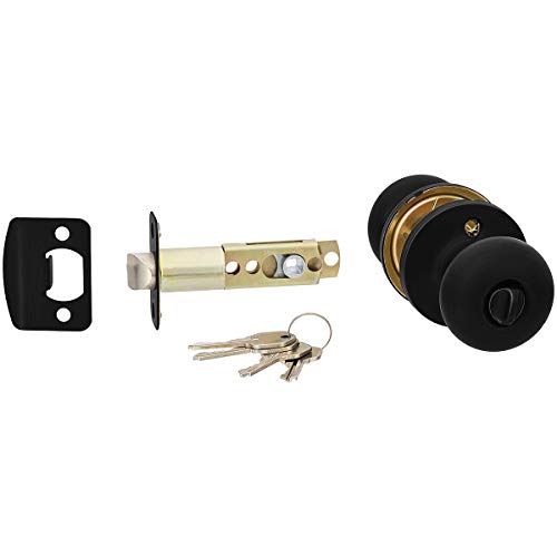 Amazon Basics Exterior Door Knob With Lock and Deadbolt, Round, Matte