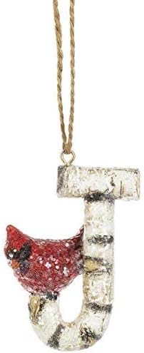 Ornaments - Cardinal Initial Christmas Tree Ornament Letter with Cardinal Birds on Birch Christmas Tree Decorations-Keepsake for Family (Letter J)