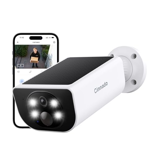 Cinnado 2K Camera Surveillance WiFi Exterieure sans Fil - Camera Exterieur sans Fil Solaire avec Panneau Solaire Intégré, 2.4GHz, Audio Bidirectionnel, Vision Nocturne Couleur, Alerte PIR, IP65
