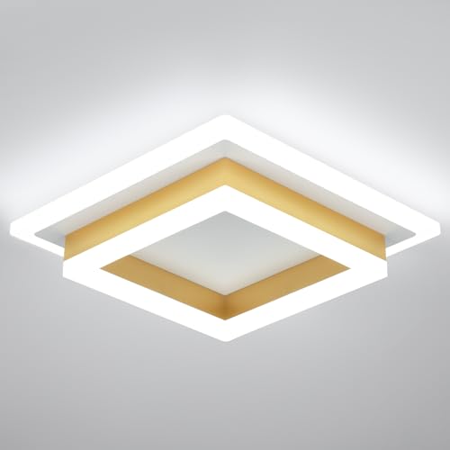 32W Flush Mount Modern LED Ceiling Lights, Gold Small Hallway Ceiling Light, Cool White 6000K Acrylic LED Ceiling Light Fixtures, Close to Ceiling Lights for Bedroom Dining Room Kitchen Bathroom