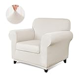 CHUN YI 2-Piece Stretch Polyester and Spandex Rhombus Jacquard Sofa Slipcovers Durable Soft Sofa Cover High Elastic Armchair Slipcover Easy Fitted 1 Seat Couch Cover (Chair, Cream White)