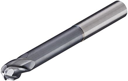Micro 100 BLRM-020-4X 30° Helix Reduced Neck Ball Nose End Mill, 4 Flute, AlTiN Coated, Solid Carbide Tool, Metric Dimensions, 2 mm Cutter Diameter, 6 mm Shank Diameter, 57 mm Overall Length, 5 mm Flute Length, 1.5 mm Reduced Neck Diameter, 15 mm Reduced Neck Length