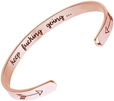 GUERNONO Inspirational Gifts for Women Cuff Bracelet Bangle Personalized Motivational Mantra Quote Keep Going Stainless Steel Engraved Come Encouragement Secret Message Jewelry