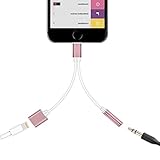 iPhone 7 adapter, 2 in 1 Lightning cable Dual iPhone charger (Rose Gold)