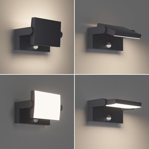 Klighten 24W LED Outdoor / Indoor Wall Light with Motion Sensor, IP65 Adjustable Wall Lamps Aluminium for Gardens Entrance Terrace, Anthracite, Neutral White 4000K