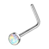 Fifth Cue 20G Synthetic Opal Set Flat Top PVD Over 316L Surgical Steel L Bend Nose Stud Rings -Choose Color