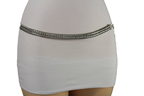 TFJ Women Fashion Belt Silver Mesh Metal Chain Narrow Hip Waist Beads Skinny S M L