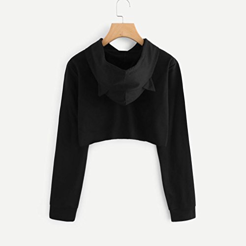 Big Promotion! FarJing Womens Cat Ear Long Sleeve Hoodie Sweatshirt Hooded Pullover Tops Blouse (M, Black) - Thumbnail 5