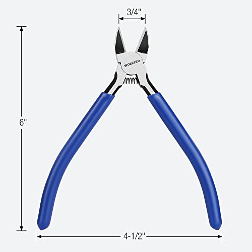 WORKPRO 2 Pack Wire Cutters, 6 Inch Precision Flush Cutters, Spring Loaded Side Cutting Pliers, Sharp Diagonal Cutters for Crafts, Jewelry Making, Electronics
