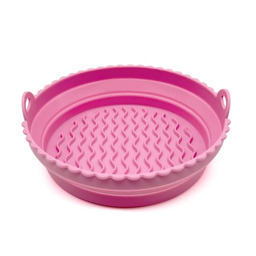 Air Fryer Silicone Liners Pot 2 Pack Air Fryer Accessories for 5 Qt to 8 Qt, Reusable Silicone Air Fryers Basket Bowl Foldable for Baking Tray Oven, Red+Pink, 8.5 Inch