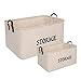 Shinejoy Foldable Storage Baskets Canvas Laundry Bin with leathery Handle 2 Size